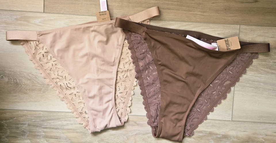 Lot of 2 NWT Victoria's Secret PINK Smooth Sheer Lace String Bikini Panties L - Image 1 of 3