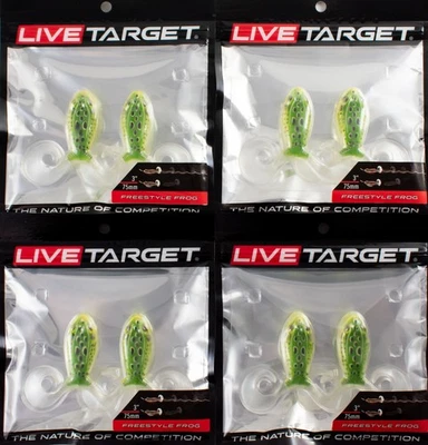 (LOT OF 4) LIVE TARGET FREESTYLE FROG 3" FSF75T500 GREEN/YELLOW CR3201 - Image 1 of 3
