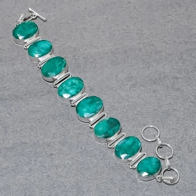 Brazalete facetado de joyería de moda con forma ovalada de esmeralda de Zambia hecho a mano 8" Foto 1 de 4