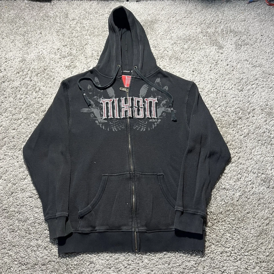 Vintage Y2k Thermal Waffle Full Zip Hoodie Nixon MMA Fighter Large Blaxk Grunge — 第 1/4 张图片