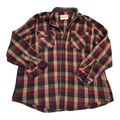 Vintage Woolrich Men's 2XL Wool Shirt USA Brown Plaid 1990s - Image 1 of 3