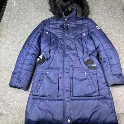 Chaqueta de Caminante Coogi Rellena de Plumón Acolchada para Mujer Grande Azul Con Capucha con Borde de Piel Sintética Foto 1 de 4