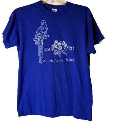 Russell Athletic Louie's Backyard Vintage T-Shirt M South Padre Blue Graphic Tee - Image 1 of 4