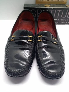 Mens Salvatore Ferragamo Black Patent Leather Slip On Driving Shoes Loafers 10 - Picture 1 of 11
