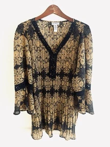 Catherines Womens Blouse Sz 3X  Crinkled Semi Sheer Lace Decorative Buttons - Picture 1 of 7