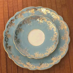 Piattino insalata Ansley England Fine Bone China blu e oro bordo oro viola - Foto 1 di 9