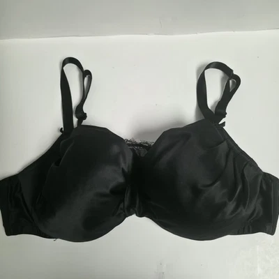 Sujetador Cacique negro satinado acanalado acolchado con aros 42B para mujer Foto 1 de 4
