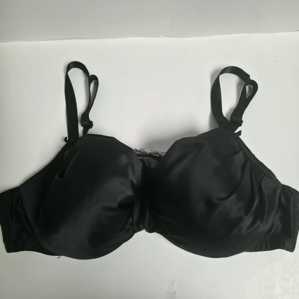 Sujetador Cacique negro satinado acanalado acolchado con aros 42B para mujer Foto 1 de 4