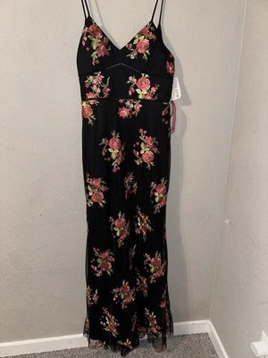 Новый с Ярлыками GB Gianni Bini черный розовый вышитый цветочный классический макси платье, подростков 13 - Изображение 1 из 4