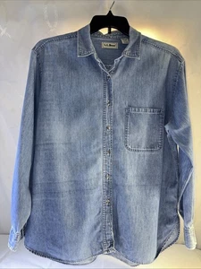 Vintage LL BEAN Jeanshemd Damen Large Blau Jeans Verwaschen 90er Knopfleiste * - Bild 1 von 7