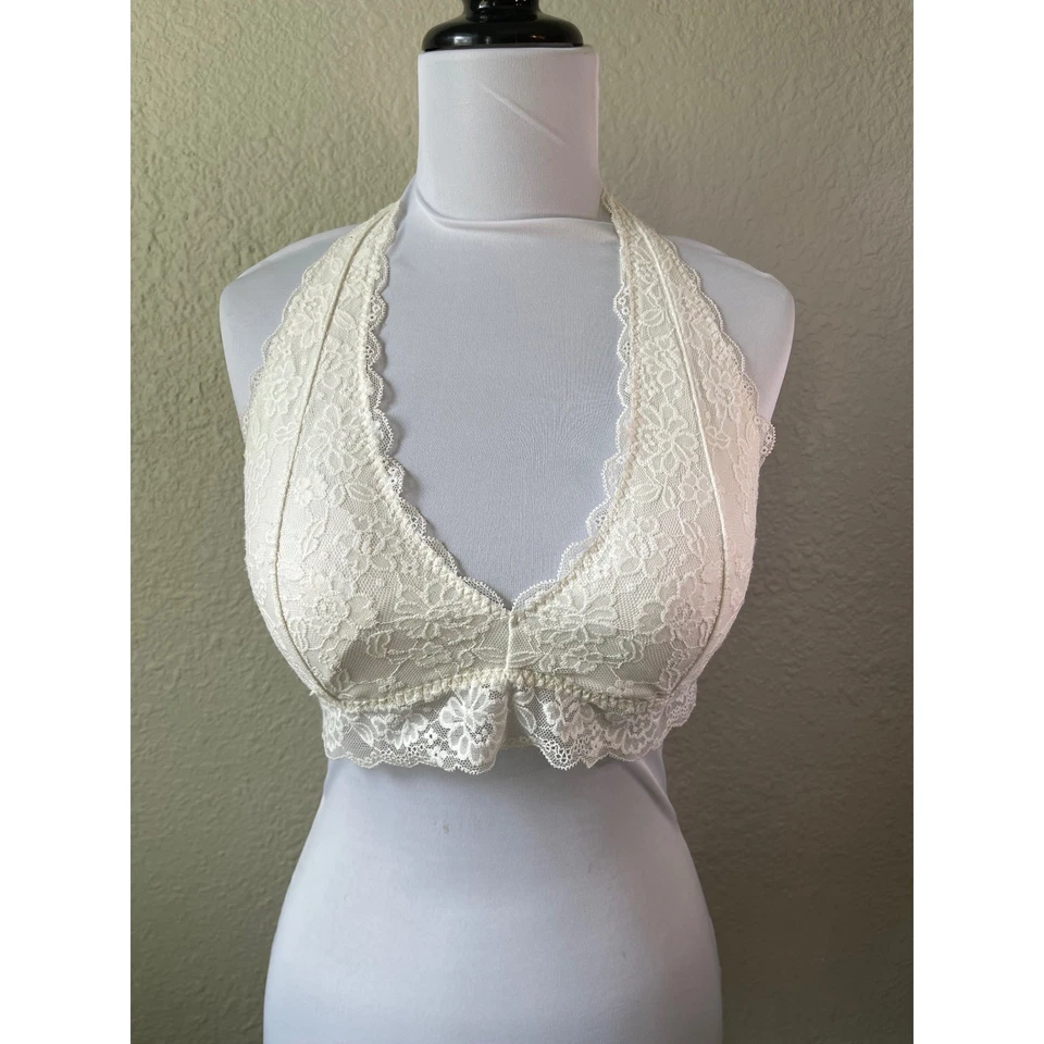 Gilly Hicks Cream Lace Halter Bralette - Elegant Sexy Lingerie Top - Image 1 of 4