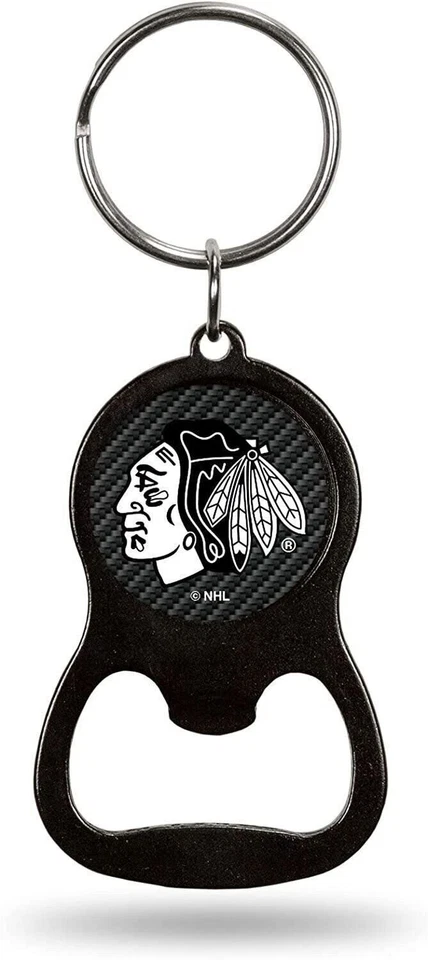 Chicago Blackhawks Llavero Abridor de Botellas Diseño Fibra de Carbono Metal Hockey Foto 1 de 1