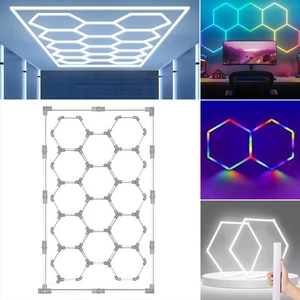 LED Hexagon Garage Lights LED Ceiling Lamp for Garage Workshop Warehouse Gym - Picture 1 of 41