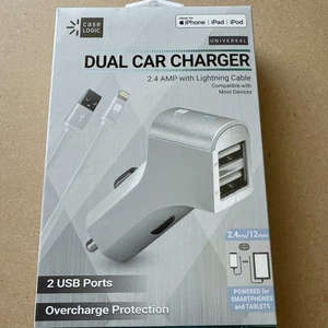 Case Logic Dual Car Charger (2 x USB Ports, Separate Lighting Cable, White) - Picture 1 of 3
