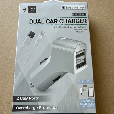 Cargador de coche doble Case Logic (2 puertos USB, cable de iluminación separado, blanco) Foto 1 de 3