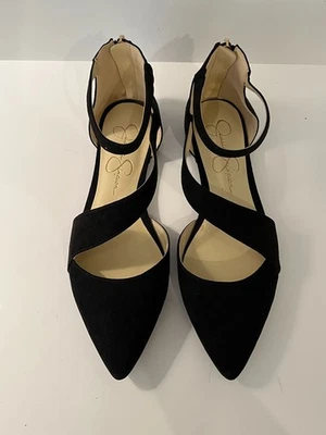 Jessica Simpson Cayleen 黑色尖头踝带平底鞋女式 8M 码 — 第 1/4 张图片