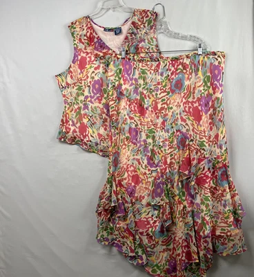 Conjunto Blusa y Falda PHOOL Talla 2X Volantes En Niveles Dobladillo Asimétrico Floral Colorido Foto 1 de 4