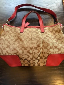 Coach Hadley Signature Canvas braun große Tasche rote Lederakzente F28981 - Bild 1 von 11