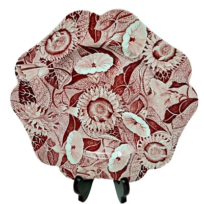 (1) Spode England "Sunflower Red" Pentagon Scalloped Luncheon Plates - MINT! - Image 1 of 4