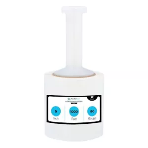 5" x 1000' x 80 Gauge Mini Hand Stretch Wrap Clear Bundling Shrink Film 12 Rolls - Picture 1 of 8