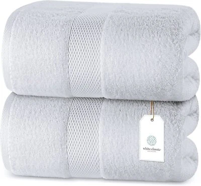 Sábanas de Baño Toallas Extra Grandes 35x70 Pulgadas | Paquete de 2, Blanco Lujo Altamente Absorbente Foto 1 de 4