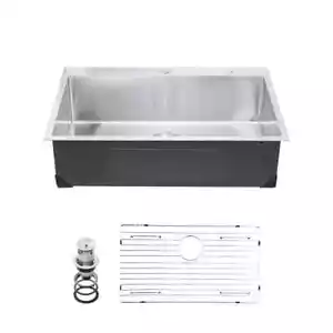 33 in. Stainless Top Mount Kitchen Workstation Sink, Single Bowl Farmhouse Basin - Picture 1 of 8