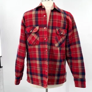 VTG High Sierra Mens Red Blue Plaid Lined Wool Blend Jacket Schacket Size Sm - Picture 1 of 10