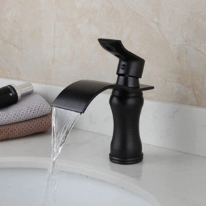 Oil Rubbed Bronze Bathroom Basin Sink Mixer Faucet Black Waterfal Deck Mount Tap - Picture 1 of 10