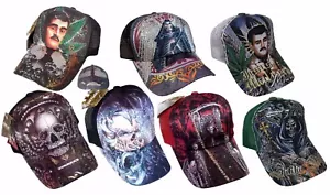 TATTOO Santa Muerte Schädel Malverde Pfadfinder Strass Trucker Netz Mode Kappe Mütze - Bild 1 von 10