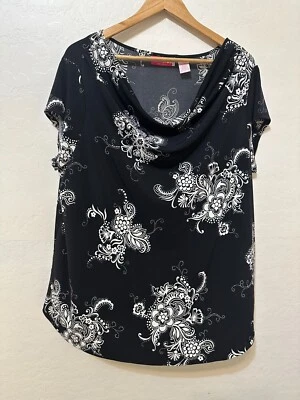 Y2K Whimsigoth Liz Lange 女装孕妇上衣上衣 2X 罩领垃圾摇滚花卉 — 第 1/4 张图片