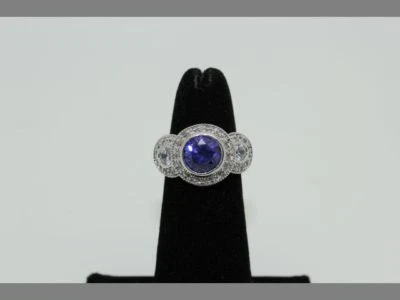 Anillo de lujo redondo de plata de ley 925 maciza con 1,00 quilates - tamaño 5,25 Foto 1 de 4