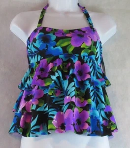 Island Escape Floral-Print Ruffled Bandeau Tankini Top Swimsuit, Purple Multi, 6 - Picture 1 of 4