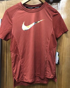 Nike Women's Running Top Short Sleeve  Burnt Orange Swoosh  (Small)  AJ1789 642 - Picture 1 of 7