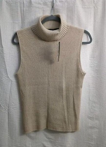 NEW Preswick Moore Ivory Gold Glitter Sleeveless Ribbed Knit Turtleneck Top XL - Picture 1 of 13