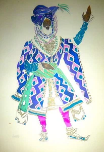 LEON BAKST  Costume Design "The Sultan" SIGNED POCHOIR/ WATERCOLOR Ballet Russes - Picture 1 of 7
