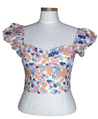 Amanda Uprichard MackeyTop in Madagascar MEDIUM Pristine Condition Crop Ruffle - Image 1 of 4