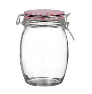 Glass Storage Clip Top Jars Red Checked Gingham Lid Airtight Preserve Food Large - Picture 1 of 24