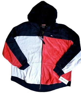 TOMMY HILFIGER Terciopelo Sudadera con Capucha Cremallera Completa Chaqueta Mujer Talla Grande 2X Bloque de Color Foto 1 de 4