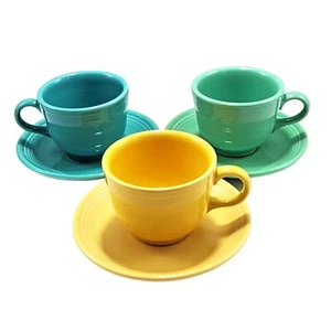 Fiestaware Fiesta VTG Lot/3 Coffee Tea Cup & Saucer HLC Ceramic Dining MCM Retro - Picture 1 of 9