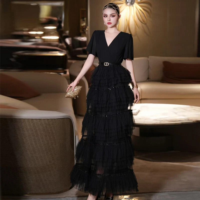 Французское лето новые женские v-образным вырезом короткий рукав шифоновое юбка сексуальный длинный ремень юбка - Изображение 1 из 4