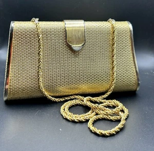 60s 70s Vintage SAKS FIFTH AVENUE Gold Metal Mini Hard Case Purse Made in Italy - Picture 1 of 8
