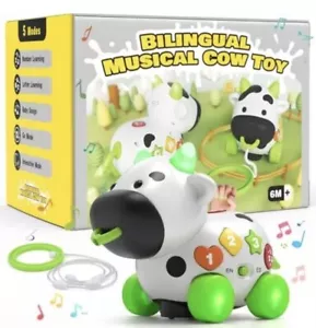 Bilingual Musical Cow Baby Toys 6-12 Month 1-2 Year Old Crawling & Lights Sounds - Picture 1 of 7