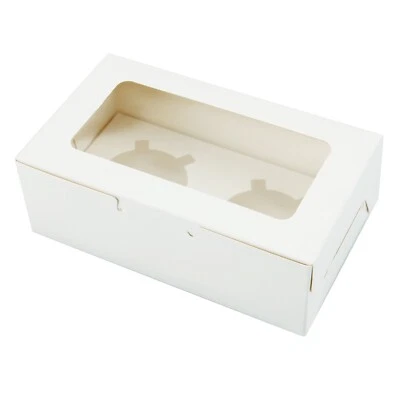 2 Cupcake Boxes Cup Cake Box White Packaging with Window Removable Inner Tray - Image 1 of 4