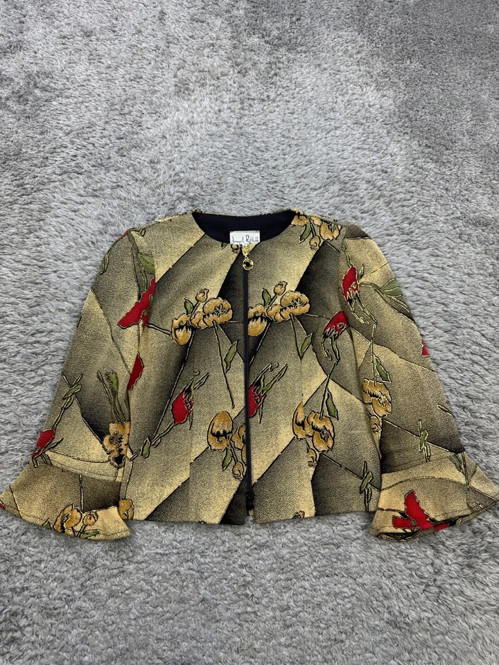 Chaqueta Joseph Ribkoff Mujer 6 Dorado Floral Cremallera Completa Corto Campana Cremallera Brocado Abrigo Foto 1 de 4