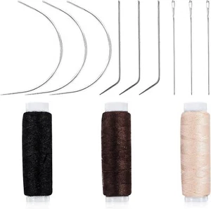 12Pcs Curved Needle & Thread Set for Hair Extension Sewing Weave Wig - Picture 1 of 8
