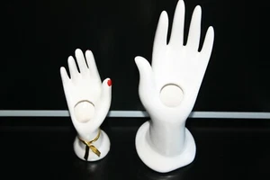 Pair of Vintage Figurine Porcelain Hand Jewelry Ring Holder Display Stand 8" - Picture 1 of 8
