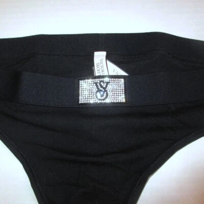 Victoria Secret Shine Patch Mid Rise Thong Panty Bling Rhinestone Logo FREE SHIP - Image 1 of 4