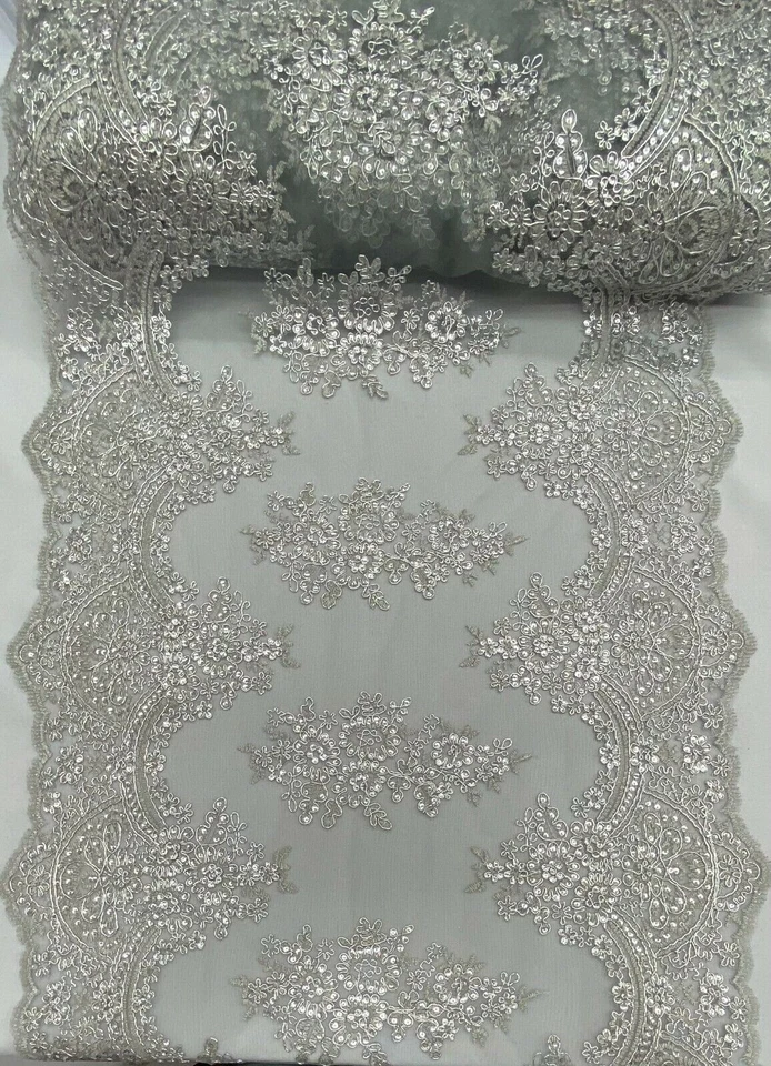 Designer Sequin Lace Fabric – Embroidered Mesh for Dresses & Table Runner VT-14 - Image 1 of 1