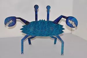 Blaue Krabbe Metall Skulptur Figur von C Buell signiert Art Deco - Bild 1 von 6