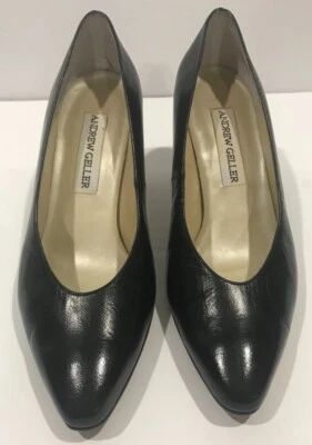 Zapatos de salón Andrew Geller para mujer de cuero negro talla 7 W Foto 1 de 4